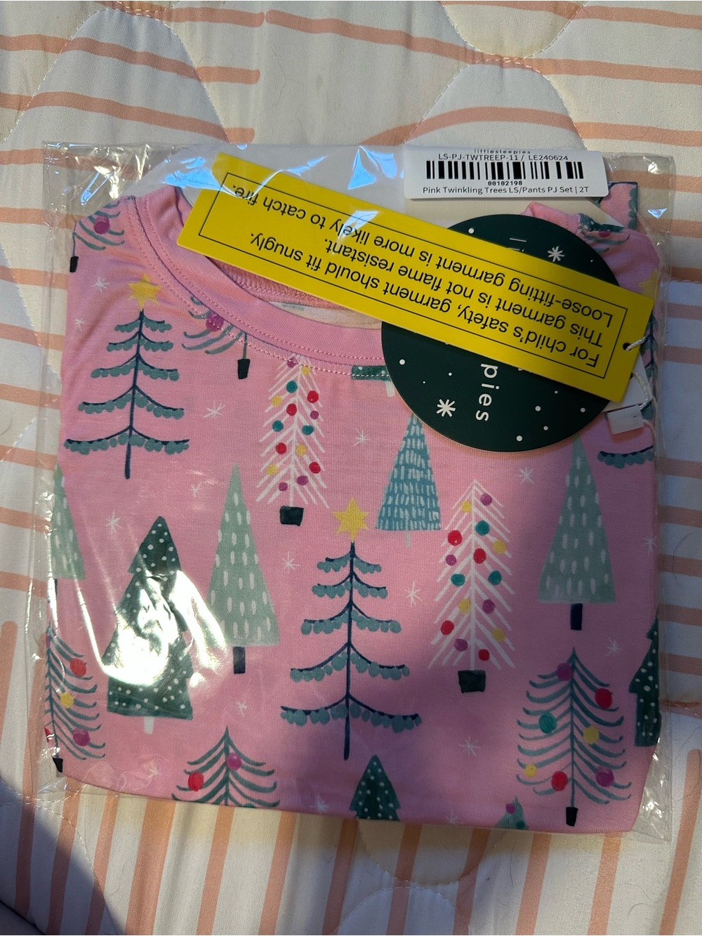 NIB Little sleepies Pink twinkling  Tree Kids 2pc Pajama set - 2T